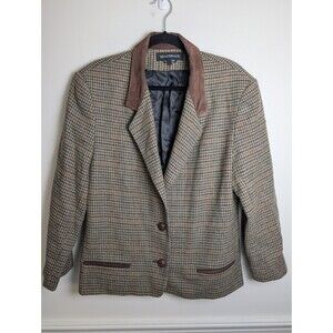 Vtg Braebrook Wool Houndstooth Blazer 15/16 Dark Academia Preppy Equestrian M/L